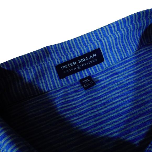 Peter Millar Crown Crafted Blue Striped Golf Performance Polo Shirt XXL - Picture 5 of 7